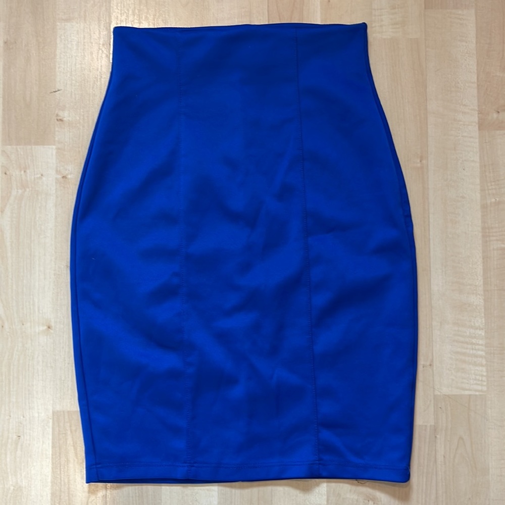 Blue high waisted pencil skirt
